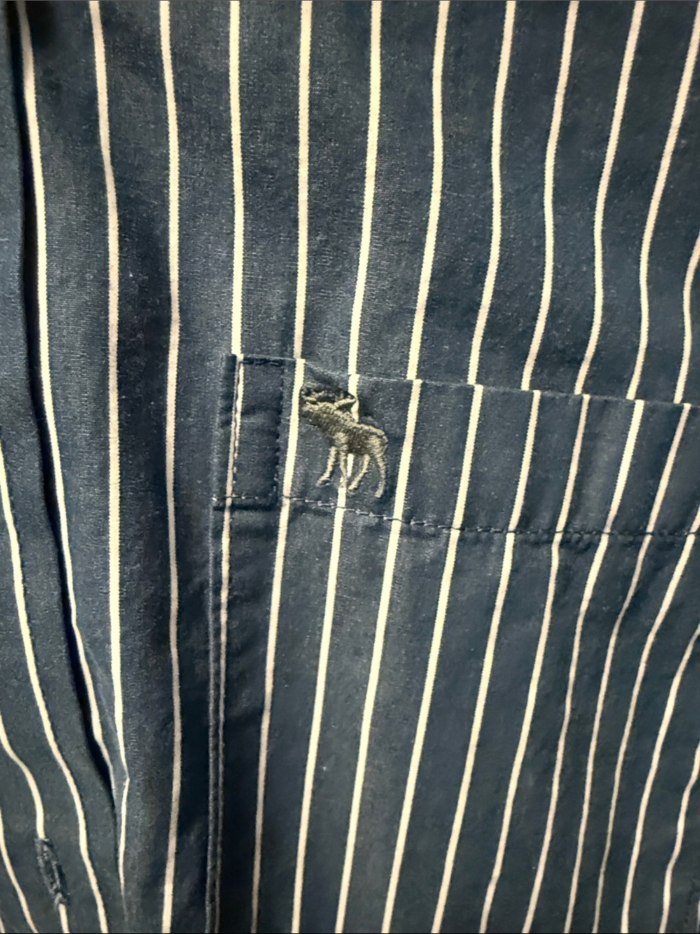 Abercrombie & Fitch Men's Navy and White Vertical Stripe Dress Shirt - Picture 3 of 4